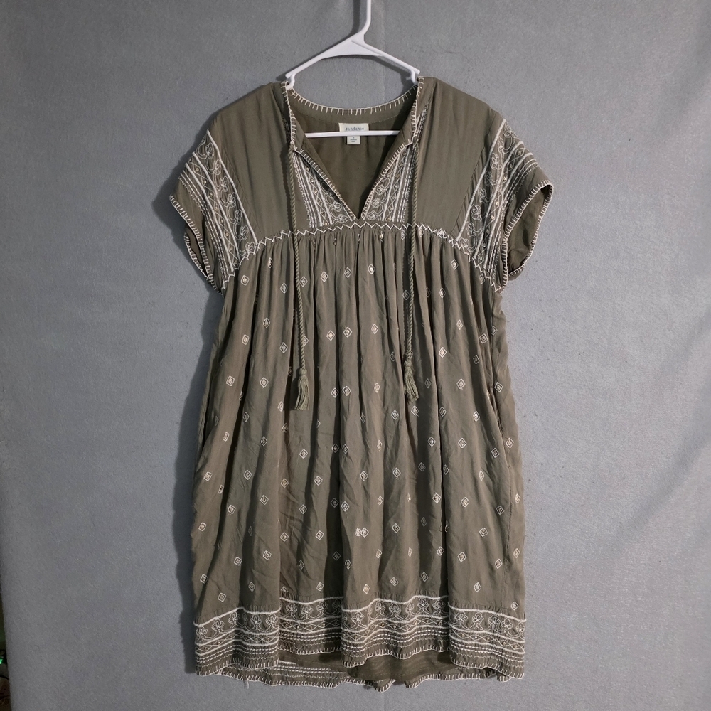 Sundance Womens Green Embroidered Aura Tunic Pullover Dress W/Pockets Size Small